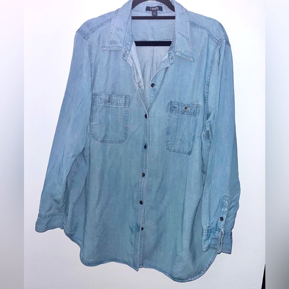 Chaps Button Down Light Weight Denim Long Sleeve … - image 1